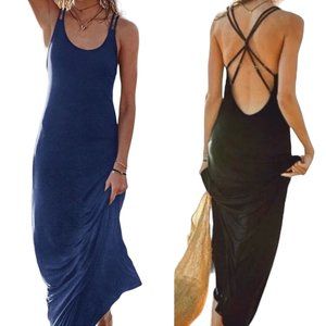 Victoria’s Secret Blue Criss Cross Strappy Open Low Back Maxi Cover Up Dress M